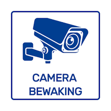Sticker "camerabewaking" 5.5 x 5.5 cm - Blauw/wit
